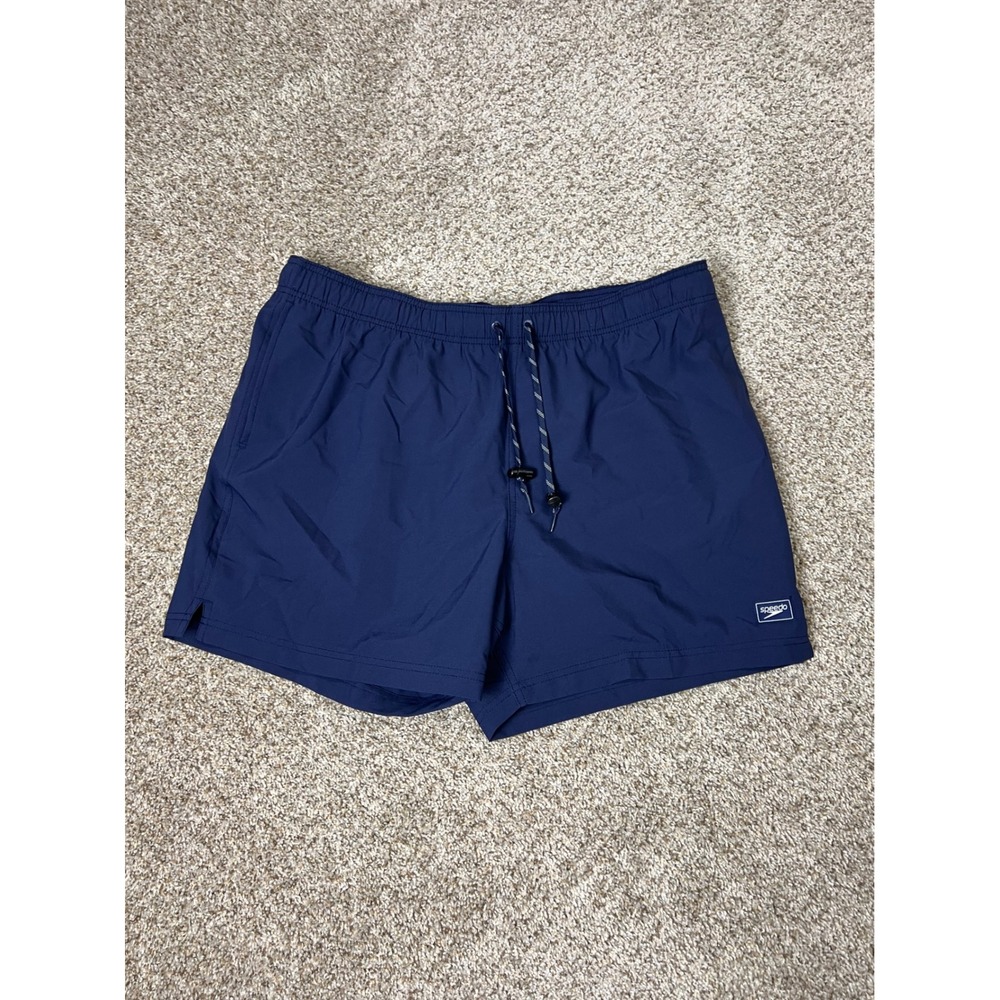Speedo Mens Navy Blue Swim Trunks XL Elastic Waist Drawstring Pockets